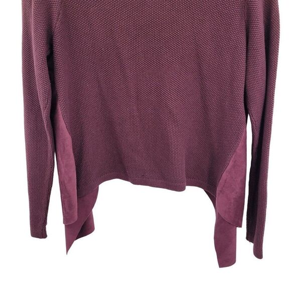 Cardigan M Purple Waterfall Open Front Waffle Knit Faux Vegan Suede Front Boho - Picture 7 of 10